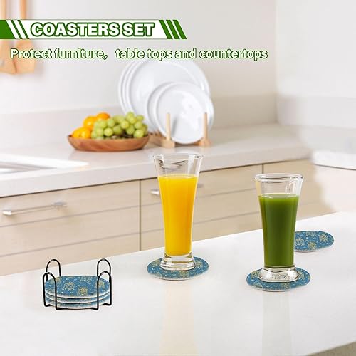 Miniatura 7 de innewgogo Ramadan Lanterns Stars - Juego de 6 posavasos absorbentes para protección de mesa, hechos a mano, redondos, tejidos, con soporte y