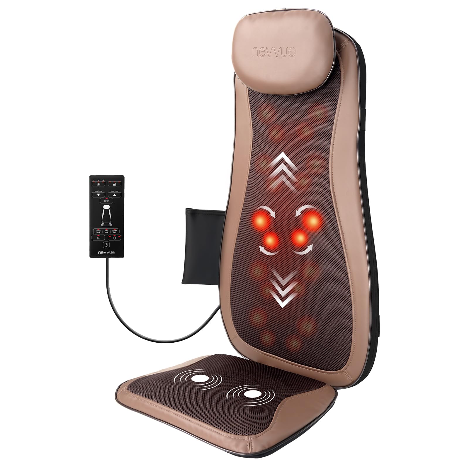 Masajeador Cervical y Espalda, Masajeador Lumbar con Calor, Cojin Masajeador con 3D Masaje Profundo, 3 Intensidades Ajustables, Vibración, Uso en Casa y Oficina