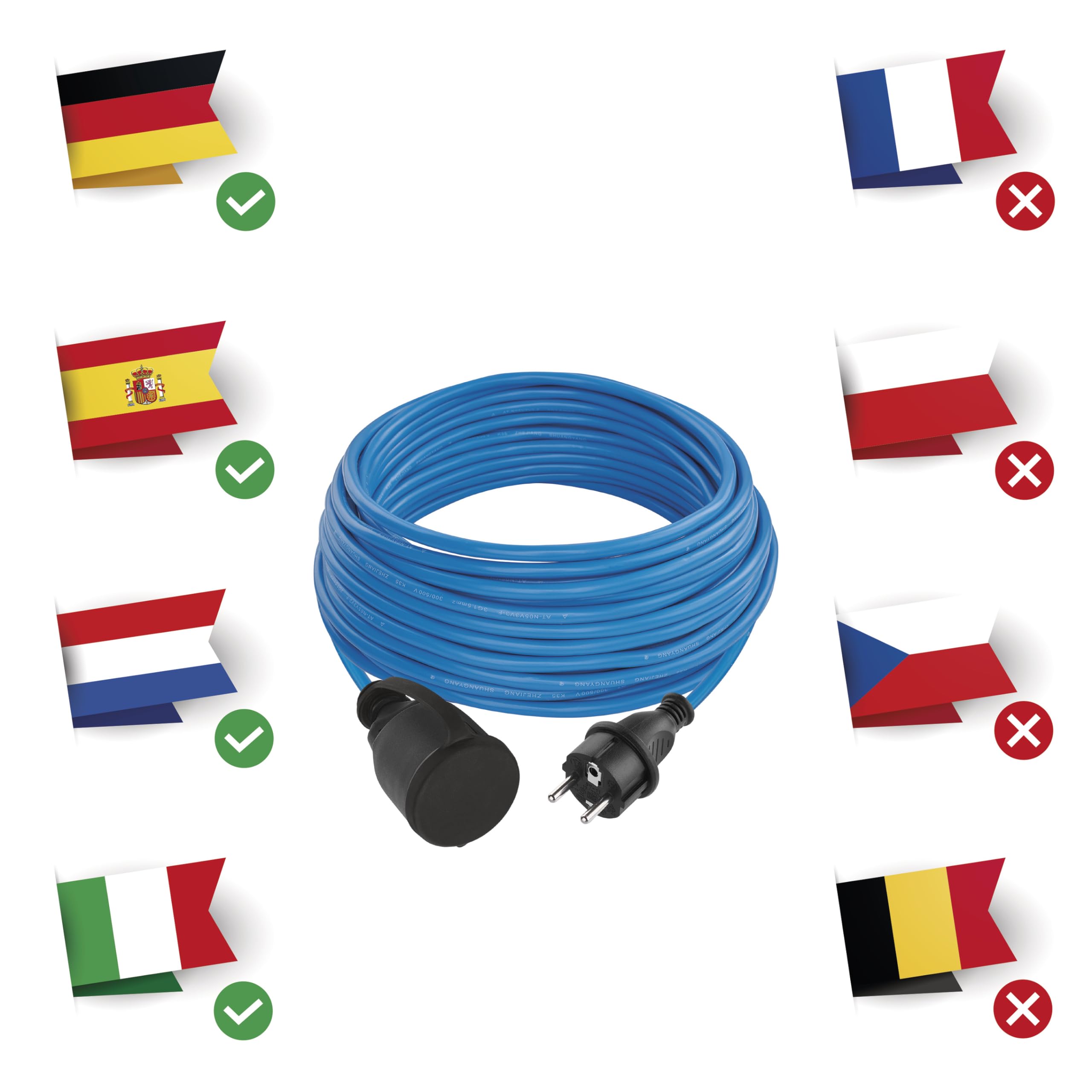 EMOS Cavo di prolunga Schuko resistente al gelo, 20 m, blu, 1,5 mm2, con tappo di protezione, IP44, impermeabile e resistente al gelo, per esterni, industria, cantieri