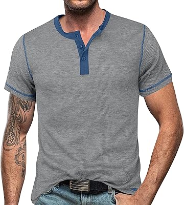 T-shirts pour hommes\s T-shirt graphique Henley &agrave; manches courtes Athletic Running Gym Workout Casual Solid Tee Shirts, M-3XL