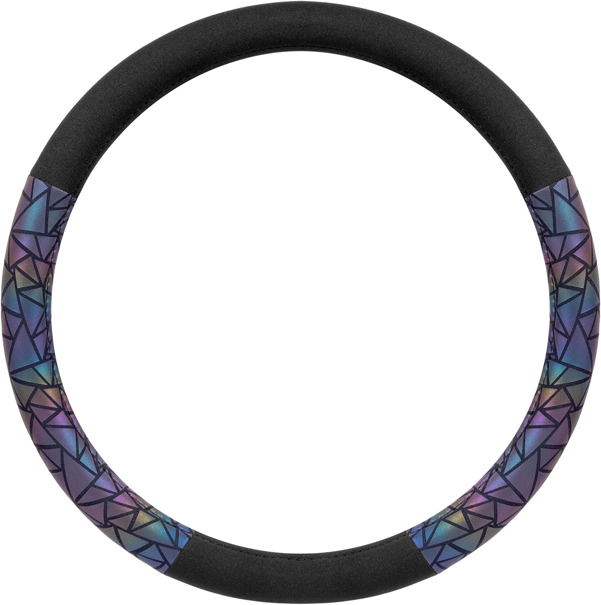 BDK Geometric Prism Sparkle Glitter Steering Wheel Cover - Car Steering Wheel Cover for Women with Shiny Holo Bling Accents, Fits Most Car Truck Van SUV Wheel Sizes 14.5 to 15 inch