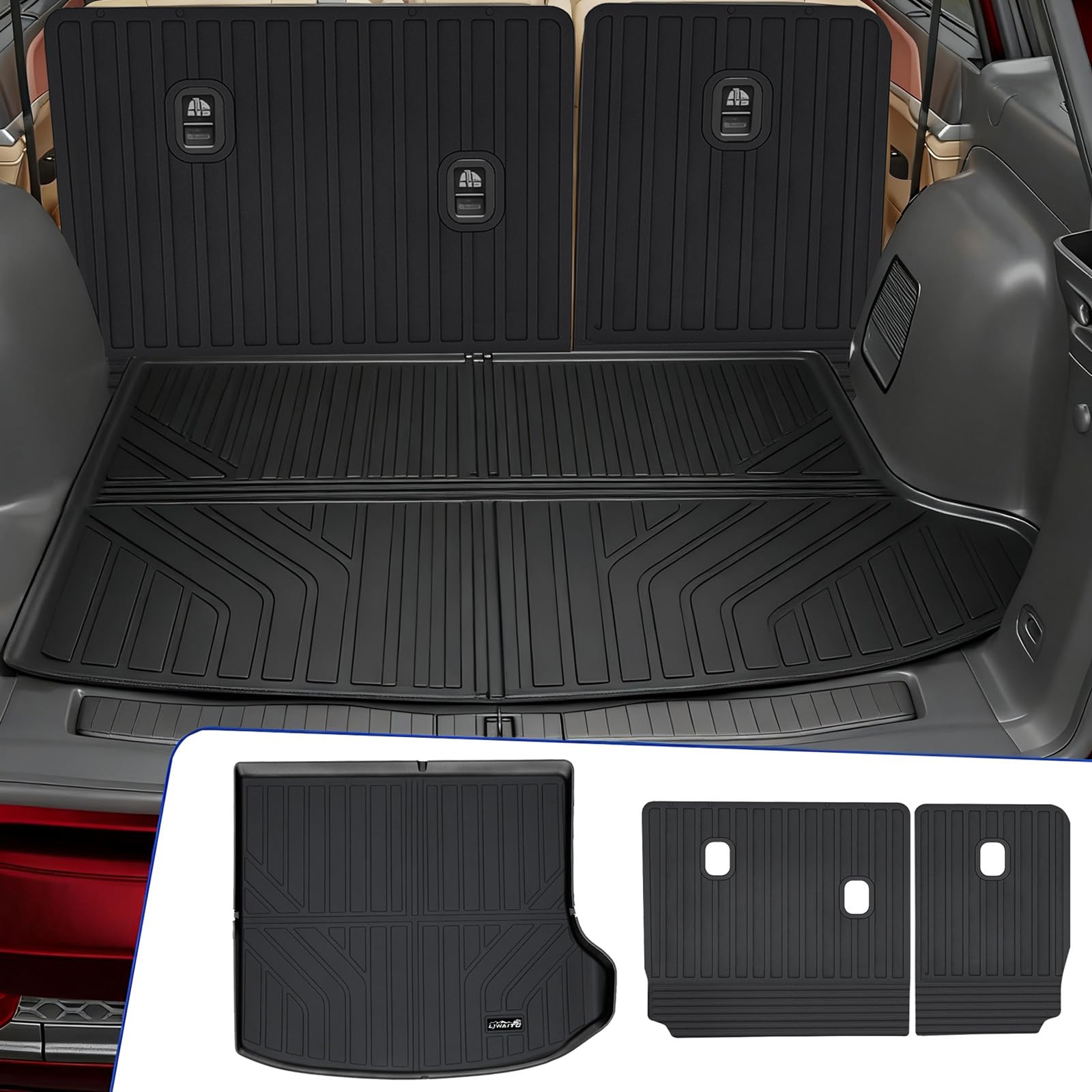 LJWAITO Floor Liners & Cargo Liners & Backrest Mat for 2016-2025 2026 Dodge Durango 6 Seats-2 Row Bucket Seat，TPE All Weather Protection Car Floor Mats with Trunk Mat Covering The Backrest — view 33