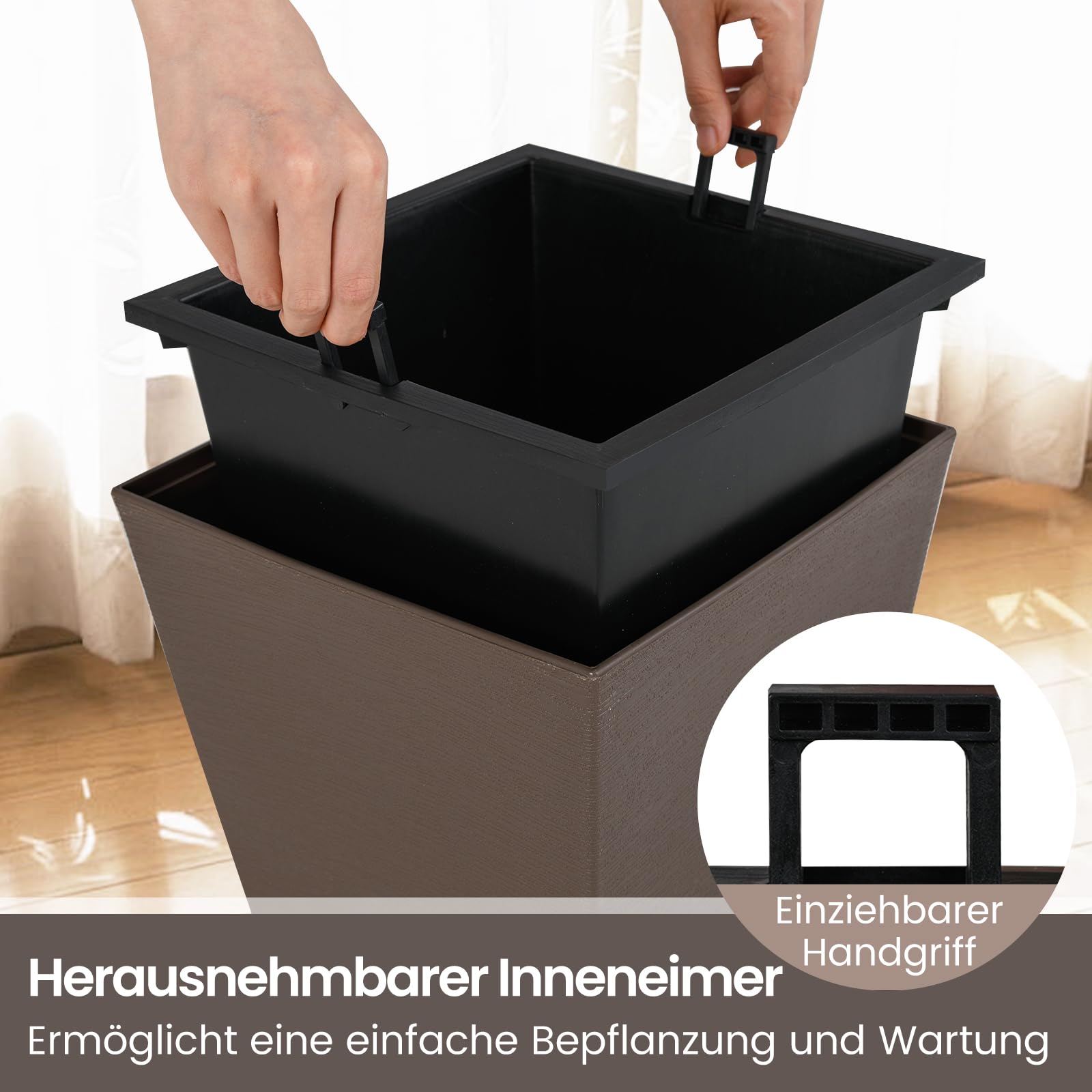 RELAX4LIFE 2er Set Pflanzkübel mit Innentopf, quadratischer Blumentopf wetterfest, Übertopf mit Entwässerungslöchern, Pflanzentopf Kunststoff für Garten, Balkon und Veranda