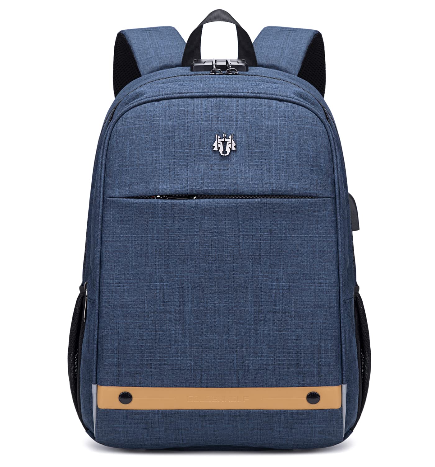 Golden Wolf Laptop Bag Antitheft Backpack with Lock College School