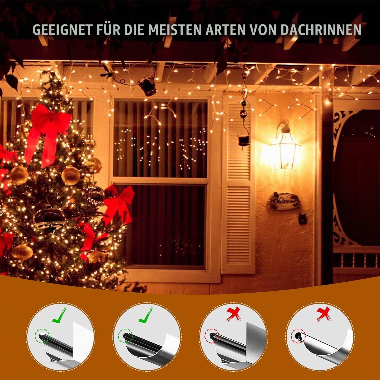 Meetory 120 Stück Mini Dachrinnenhaken, Dachrinne Lichterkette Halterung, Lichterkette Haken Dachrinne für Befestigung der Weihnachtsbeleuchtung Lichterkette Innen und Aussen Beleuchtung