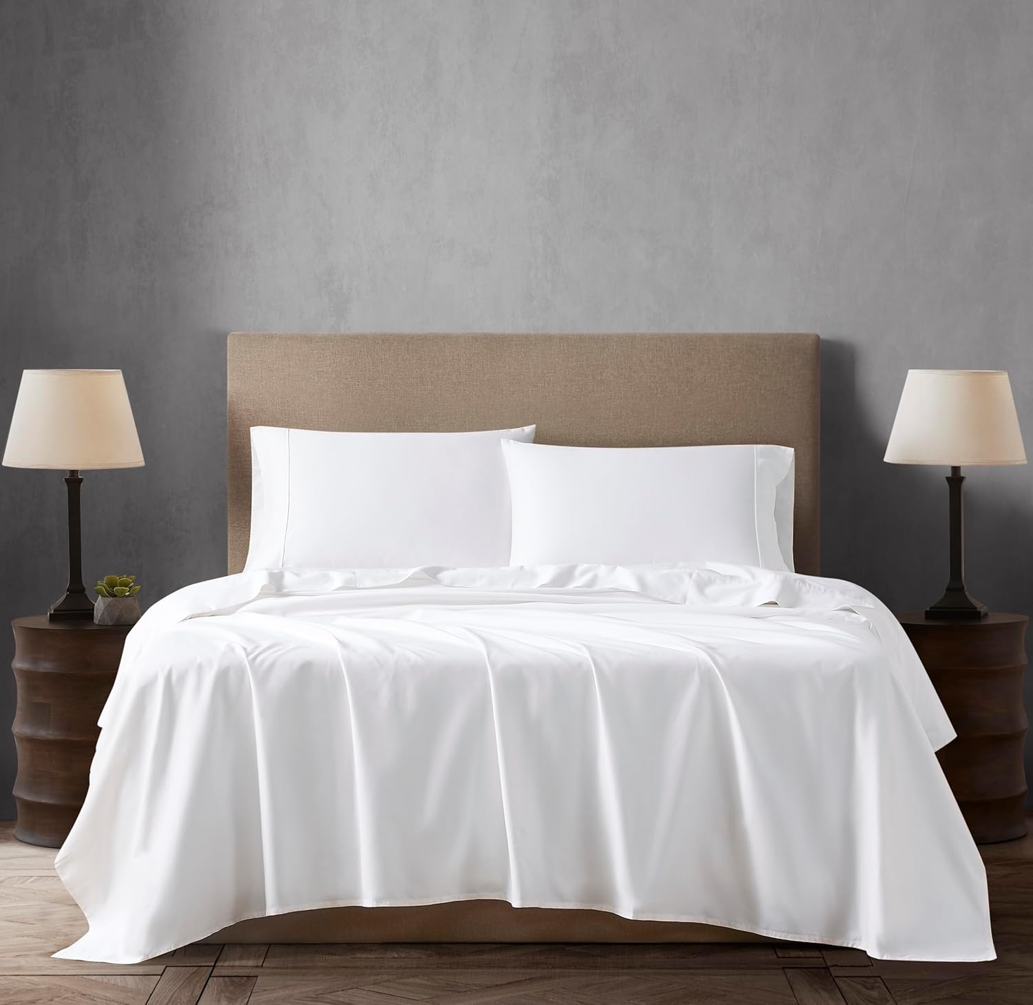 Linen Closet Luxury Cotton 400 Thread Count Cotton Sateen 3-Piece Sheet Set, Twin, White