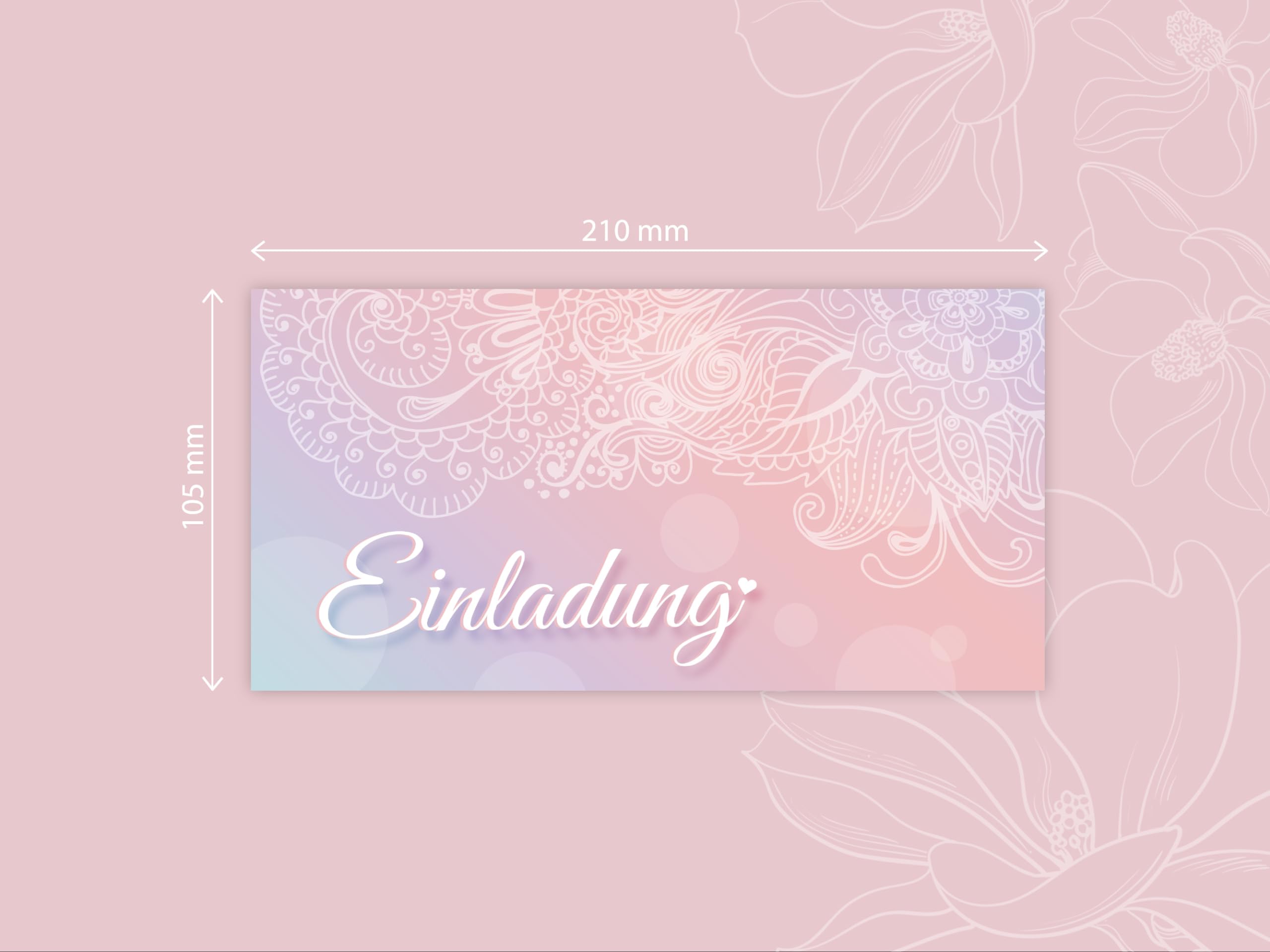 250 Einladungskarten für Hochzeit, Standesamt, Geburtstag, Konfirmation, Kommunion, Jugendweihe, Taufe, Geburtstag Jubiläum. Klappkarten DIN lang (21 x 10,5 cm). Design mit elegantem Ornament und Herz