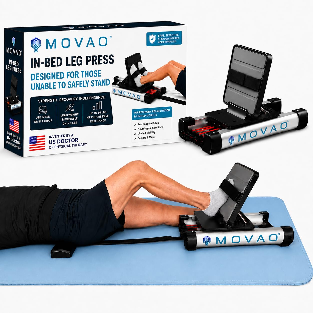 Mini in-Bed Leg Press for Rehab | US Doctor Invented for Stroke, Post-Surgery & Limited Mobility | Use in Bed, Chair or Wheelchair | 6 Resistance Levels | Portable 9 lb PT Equipment