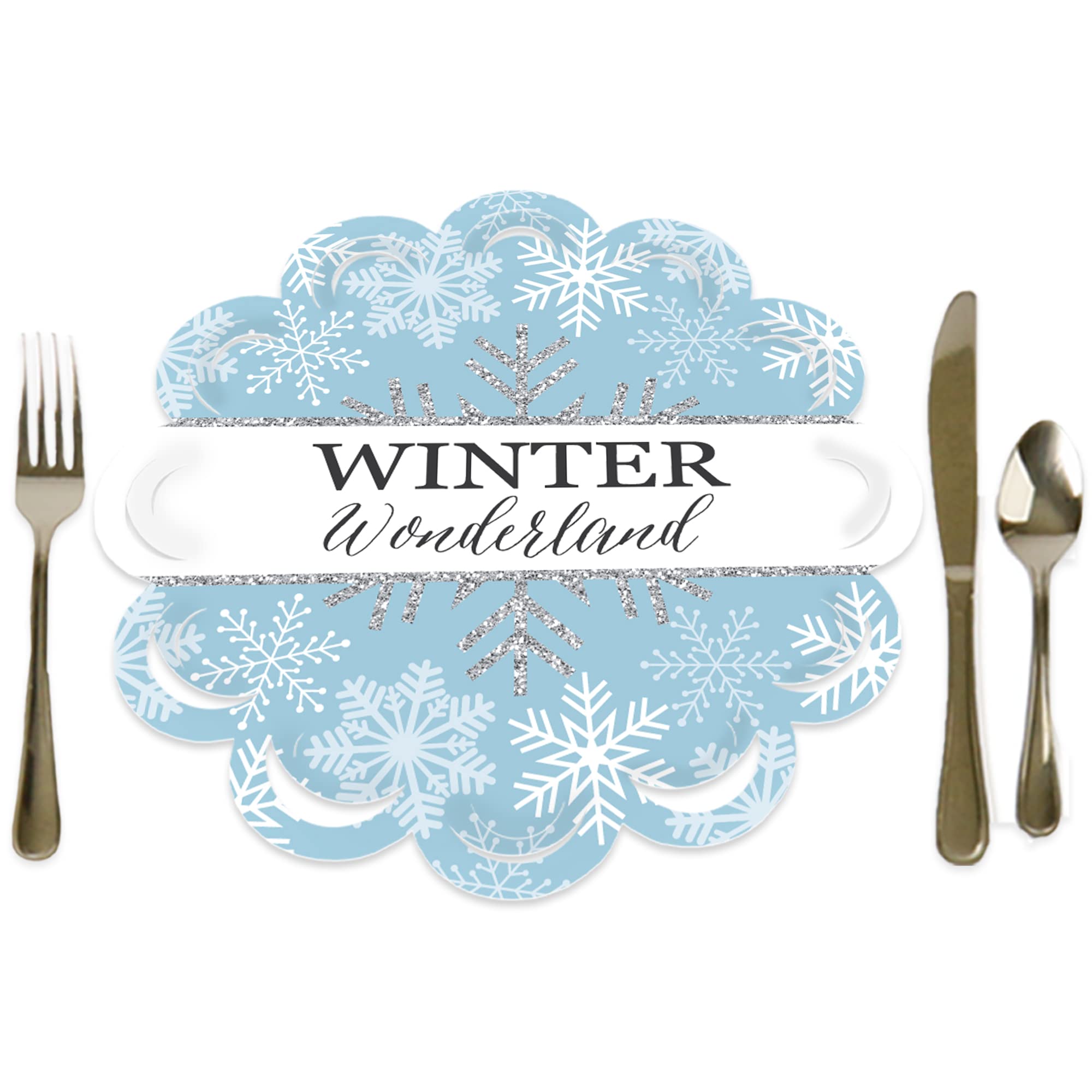 Big Dot of Happiness Winter Wonderland - Snowflake Holiday Party and Winter Wedding Round Table Decorations - Paper Chargers - Place Setting for 12