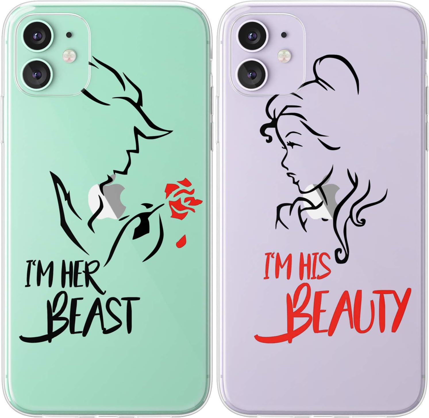 Mertak Matching Cases Compatible with iPhone 17 16 15 Pro Max 14 Plus 13 12 Mini 11 SE S25 S24 Girlfriend Boyfriend Cover Clear Beauty and The Beast for Him and Her Couple Anniversary