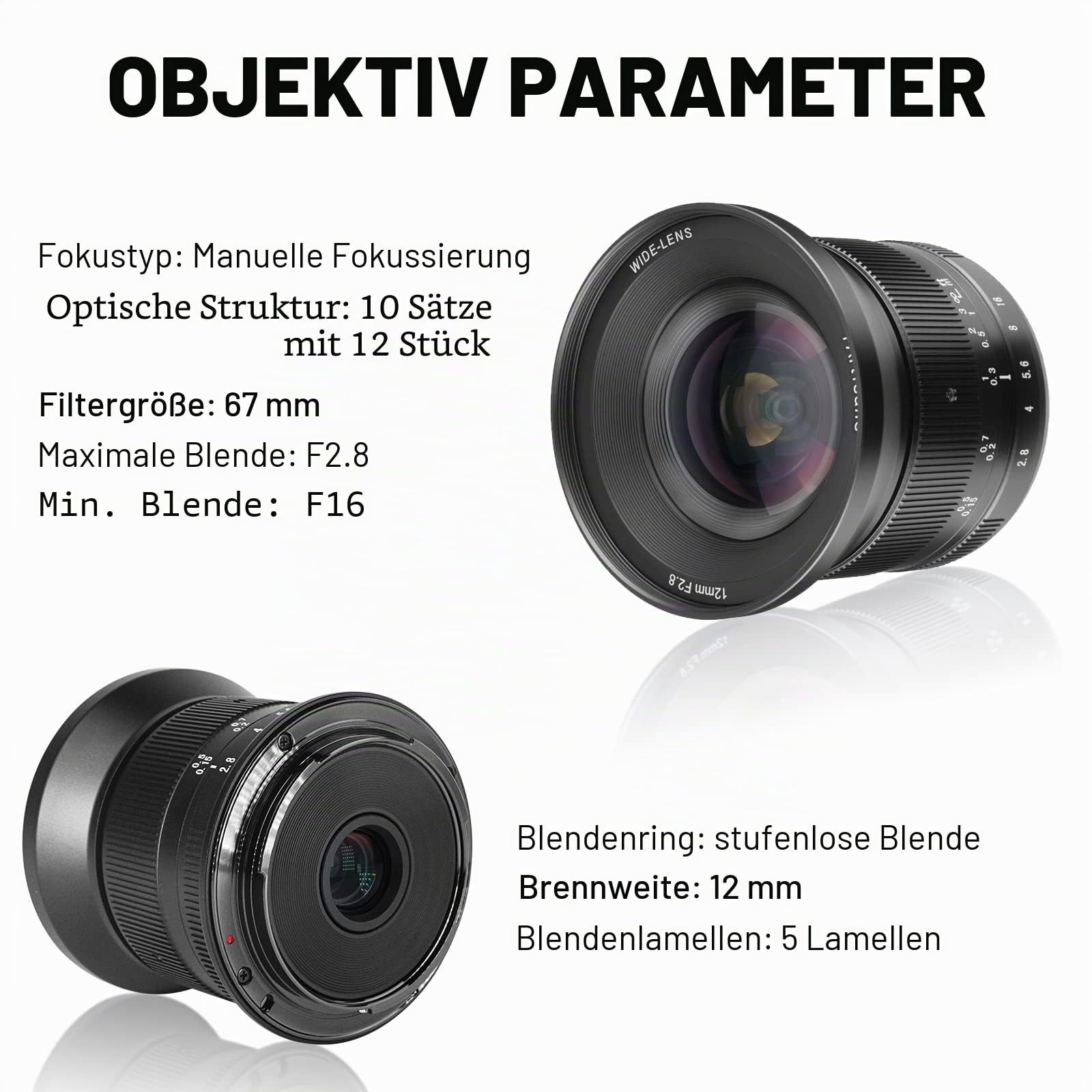 7artisans 12 mm F2.8 Mark Ⅱ Ultra-Weitwinkel APS-C Manueller Fokus Prime Objektiv kompatibel für Canon RF Mount spiegellose Kameras EOS R/EOS R3/EOS RP/EOS R5/EOS R6