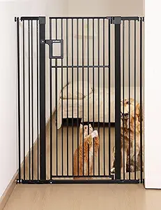 No Pawblems Upgraded 55" Extra Tall Pet Gate for Cat, 29-43" Auto Close Cat Gate for Doorways/Stairs/Hallways, NO Drilling Pressure Mounted Tall Dog Gate Indoor, 1.37" Pet-Safe Gap, Black