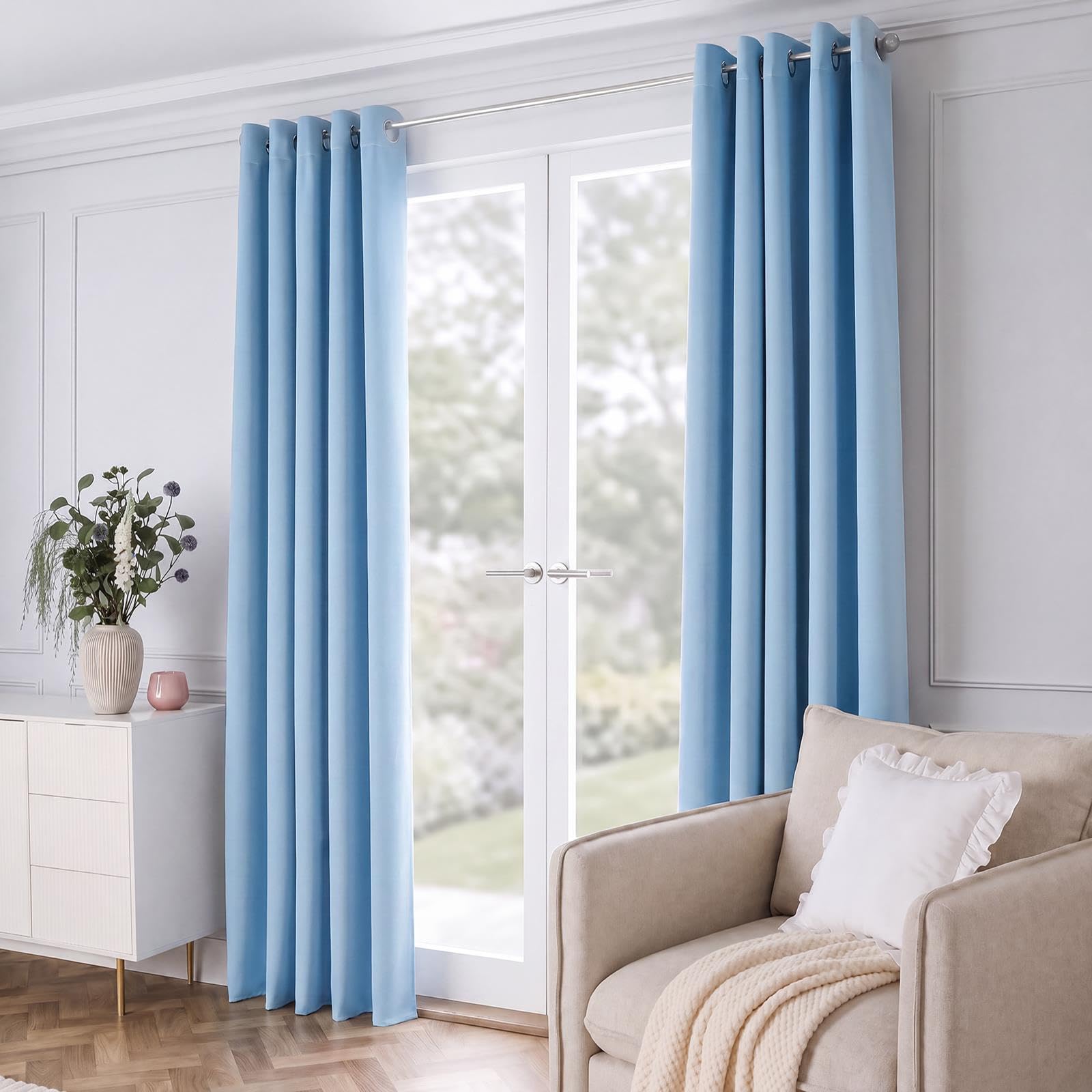 Dreamscene Blackout Curtains 46" x 72" Thermal Lined 2 Panels, Dusky Blue