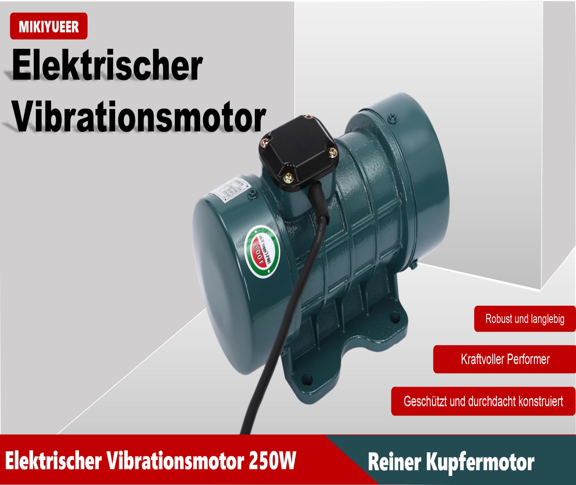 Elektrischer Vibrationsmotor 250W für Beton, Robuster Kupferdraht Motor mit Hochleistung, Ideal für Rütteltisch & Baustellen - 2840rpm, Gusseisen, Stabile Basis (Blau)