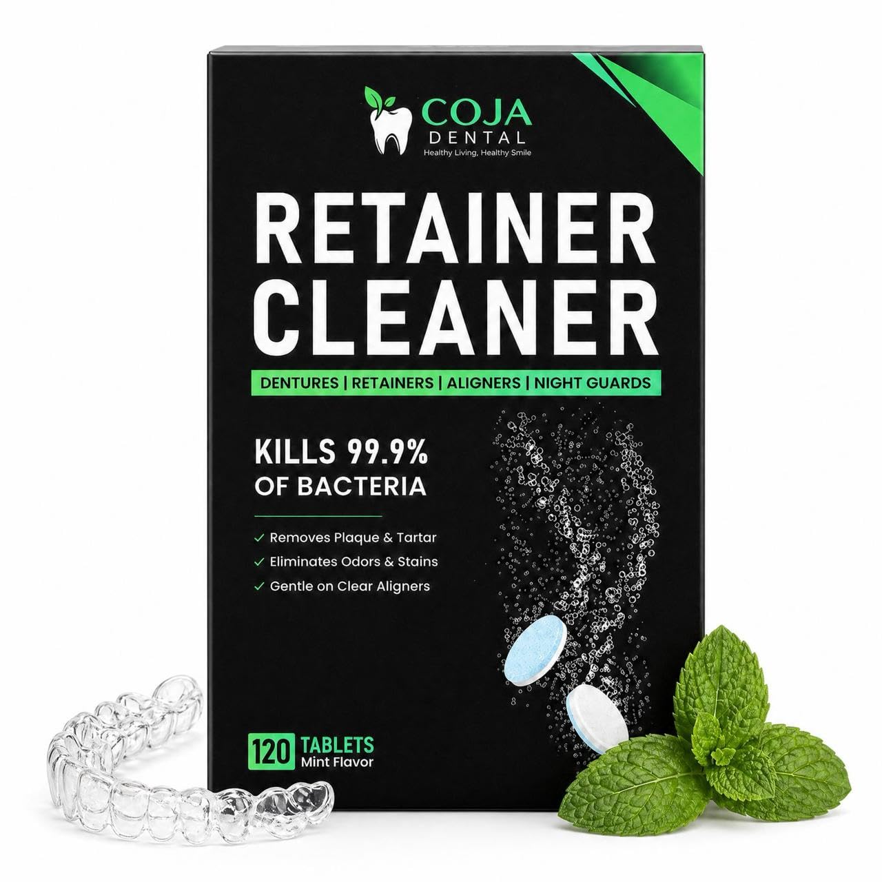 Retainer Cleaner Tablets 120 Count | Reduces Bacteria, Stains & Odors | Retainer Cleaning Tablets for Aligners, Mouthguard & Night Guard | Dental Cleaner | Fresh Mint