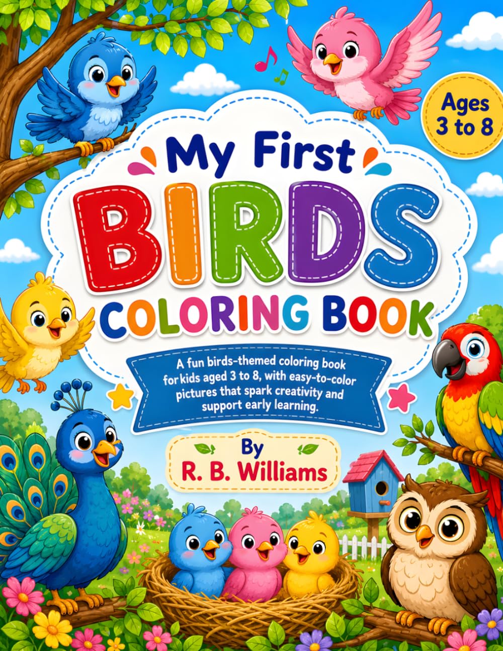 Cute Birds Coloring Book for Kids: Fun and Easy Bird Coloring Pages for Toddlers, Preschoolers, and Kids Ages 3–8