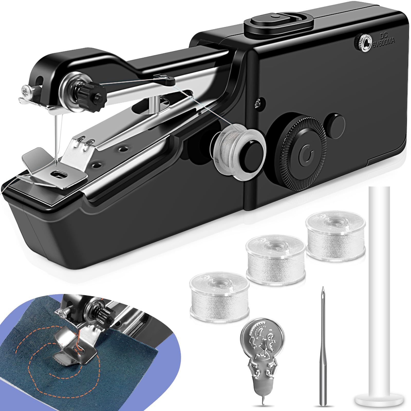 Handnähmaschine Elektrisch Tragbare, Schnelles Nähen Mini Nähmaschine Anfänger mit Spulen Zubehör für Vorhänge Kleidung DIY Handwerk, Hand Sewing Machine für Hause und Outdoor-Notfall (Schwarzer)