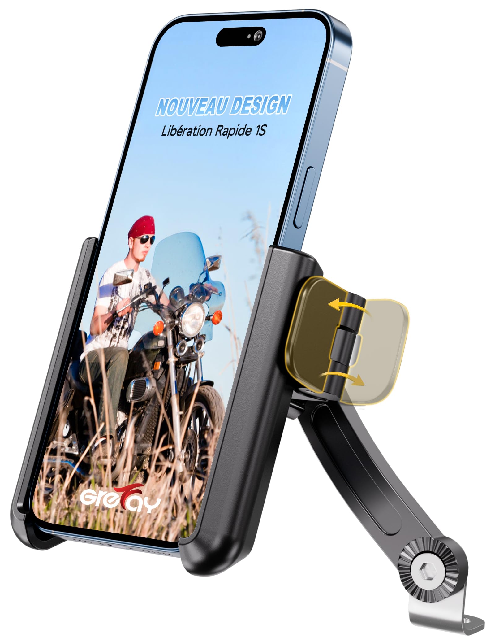 Grefay Support Téléphone de Moto Support Téléphone Scooter Rotatif à 360° Libération Rapide Support Moto Telephone pour 3,5 à 7,0 Pouces Smartphones Appareils
