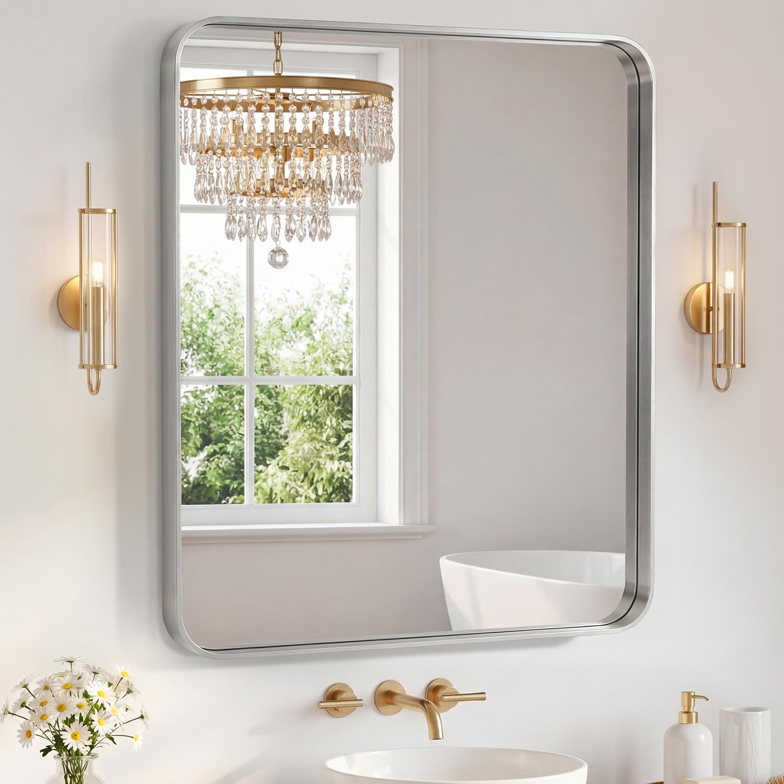 Sweetcrispy Bathroom Mirror 40x36 Inch, Vanity Mirror for Wall