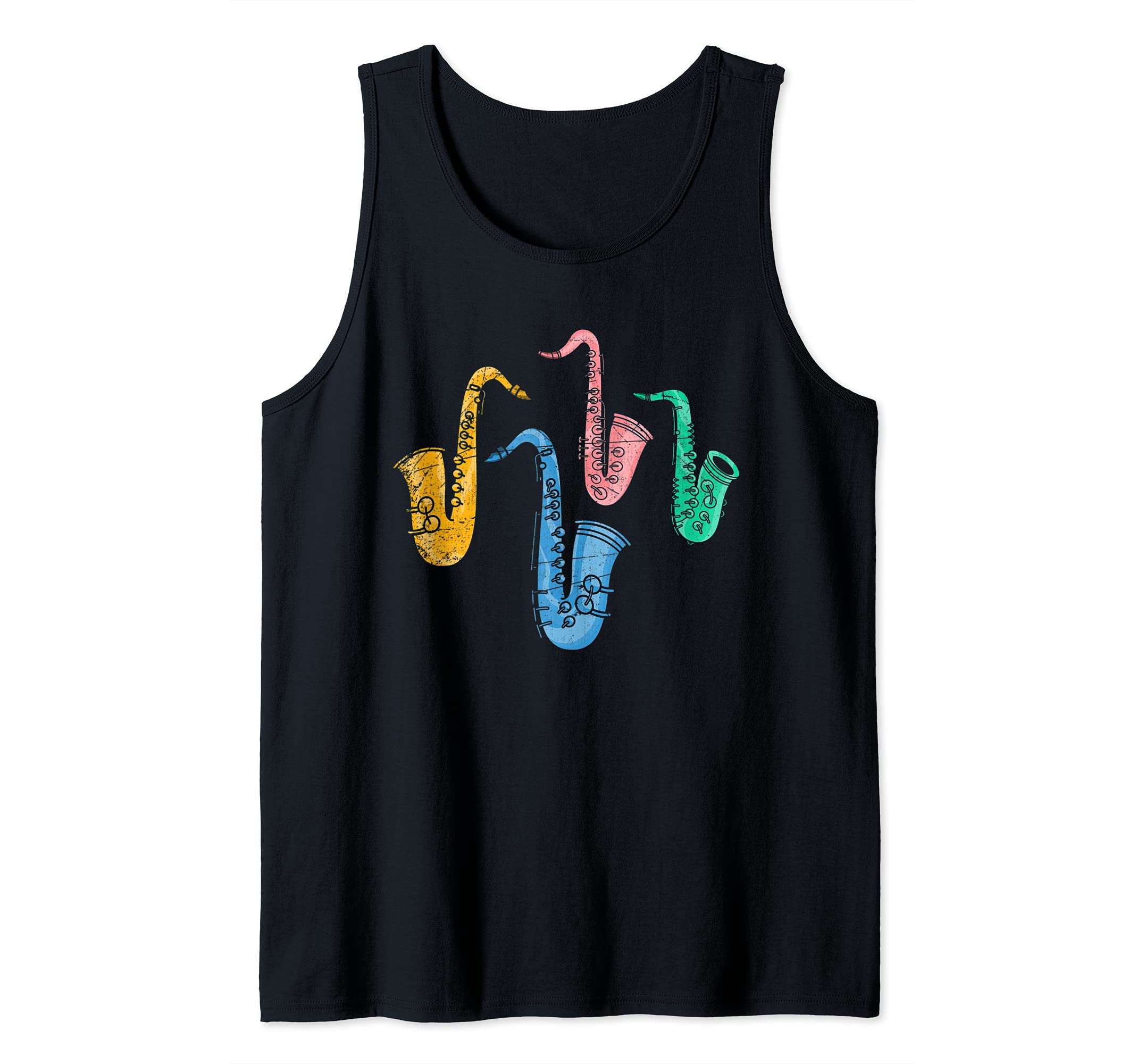 Sax Player Saxophonist Jazz Musician Music Notes Saxophone Tank Top, Black