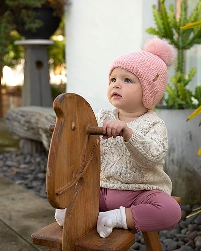 Miniatura 3 de Gorro de invierno para bebé, cálido forro polar, gorro de punto para niños con orejera, gorro de punto con pompón para recién nacidos, para niñas y