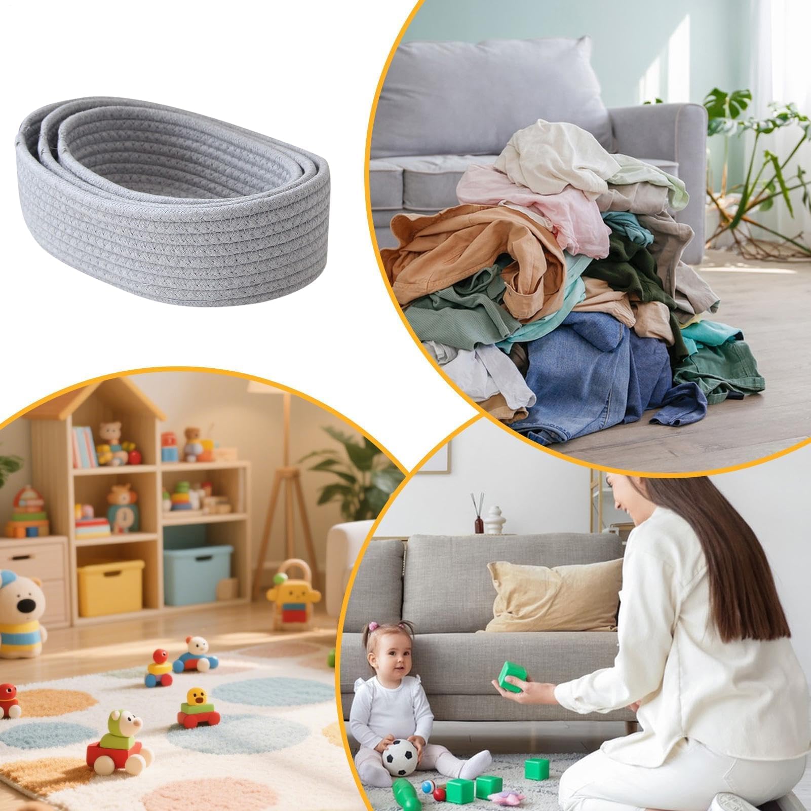 Cesta de Ropa Sucia, Organizador de Utensilios de repostería con Cuerda - Contenedores Plegables de algodón para guardería Infantil (niños y niñas), pañales, Juguetes, Ropa, Mantas y Toallas.