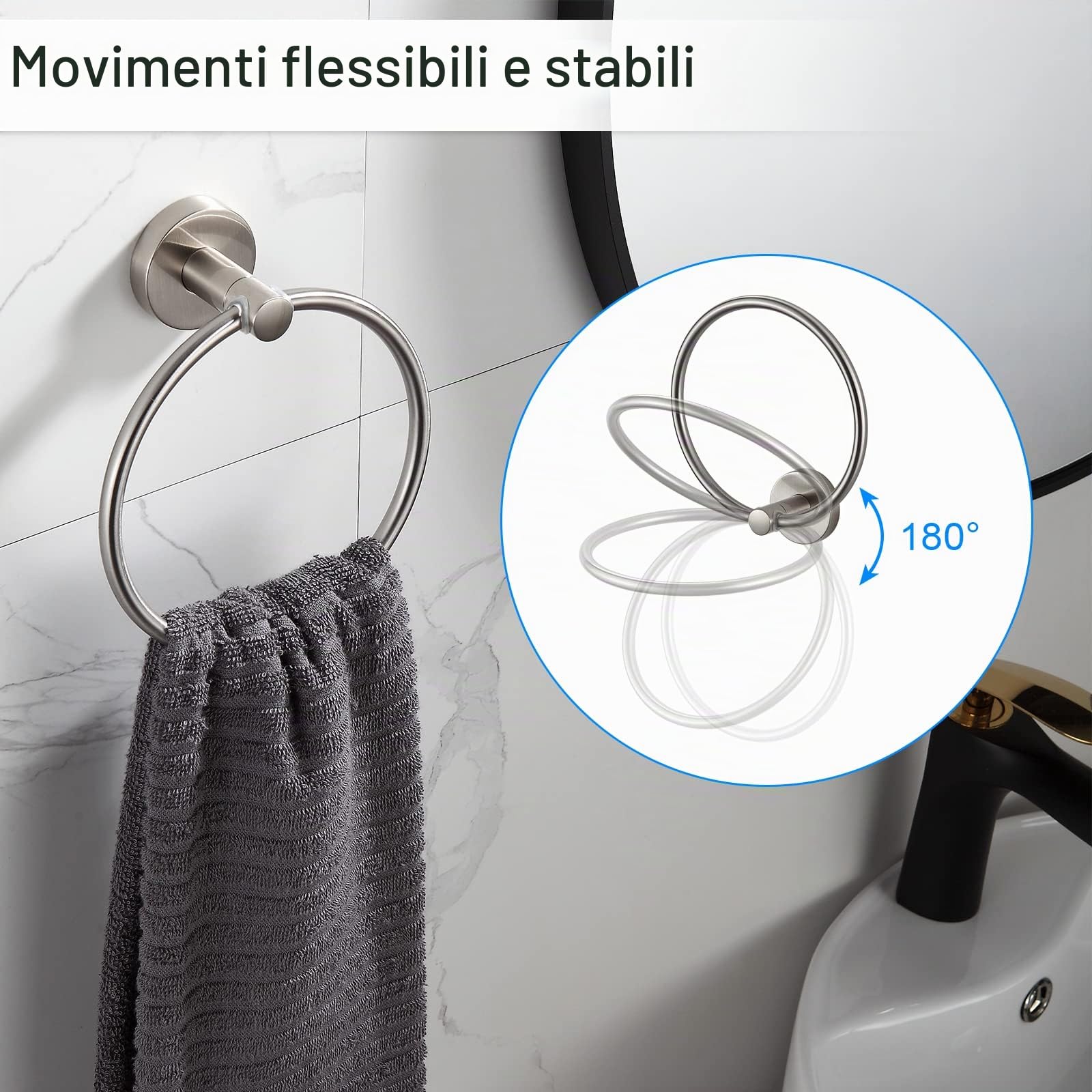 BGL Set di accessori per il bagno in nichel spazzolato, set di accessori da bagno, 8 pezzi