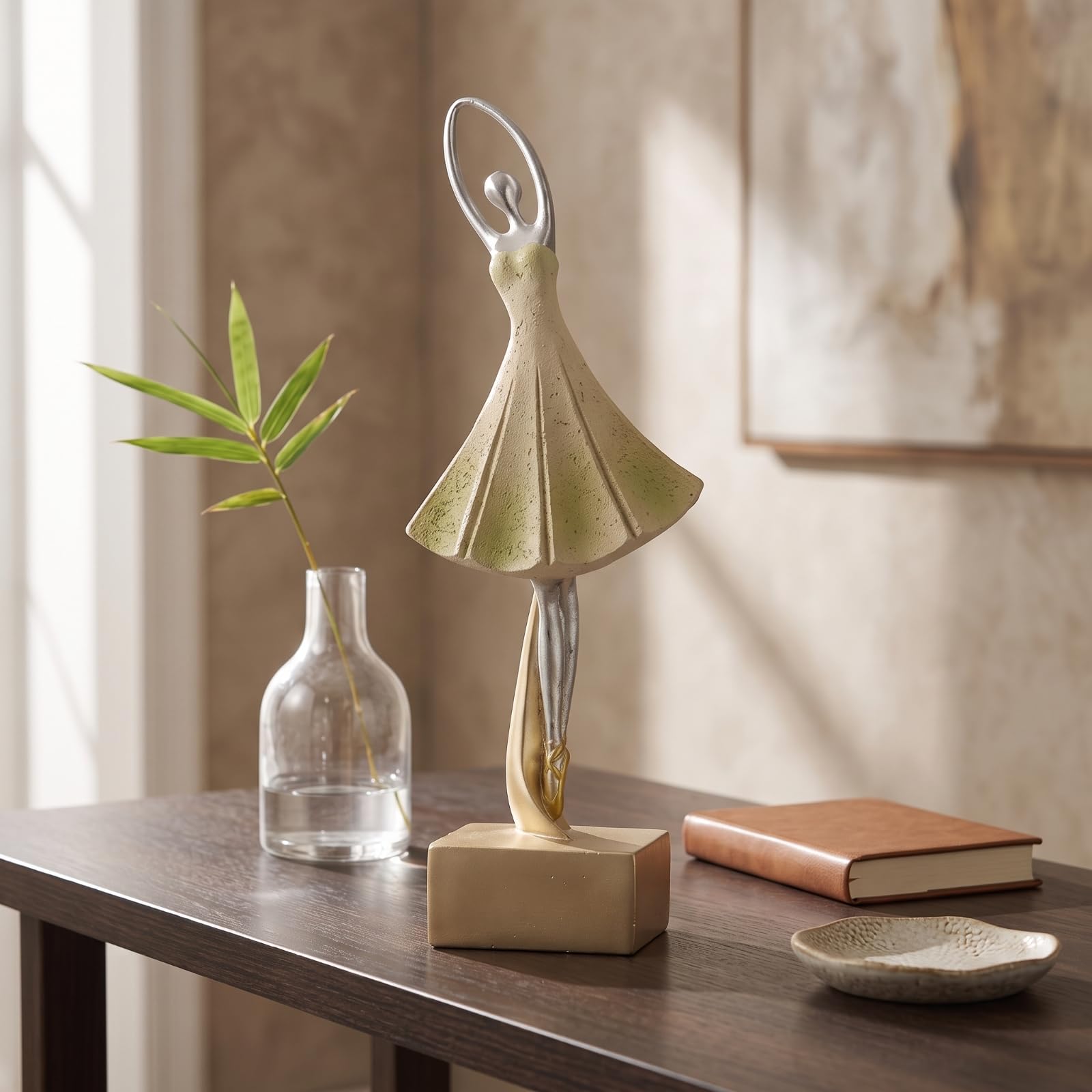Figura Decorativa | Design Astratto Moderno, Scultura di Danza, Finitura metallizzata Argento, Statuetta di, per Soggiorno, Ufficio, Stile D