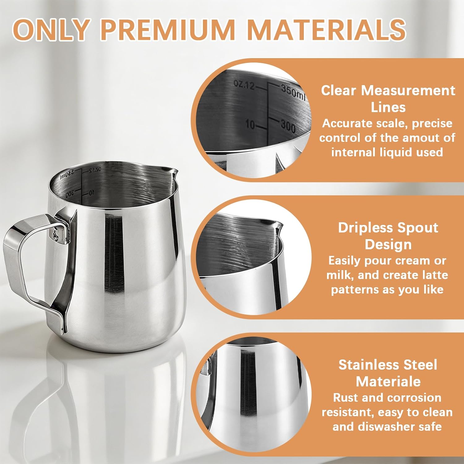 4 Pcs Milk Frothing Pitcher Espresso Steaming Pitchers 12 Oz Stainless Steel Milk Steamer Cup Frother Jug for Espresso, Latte Art, Chai Cappuccino Hot Chocolate