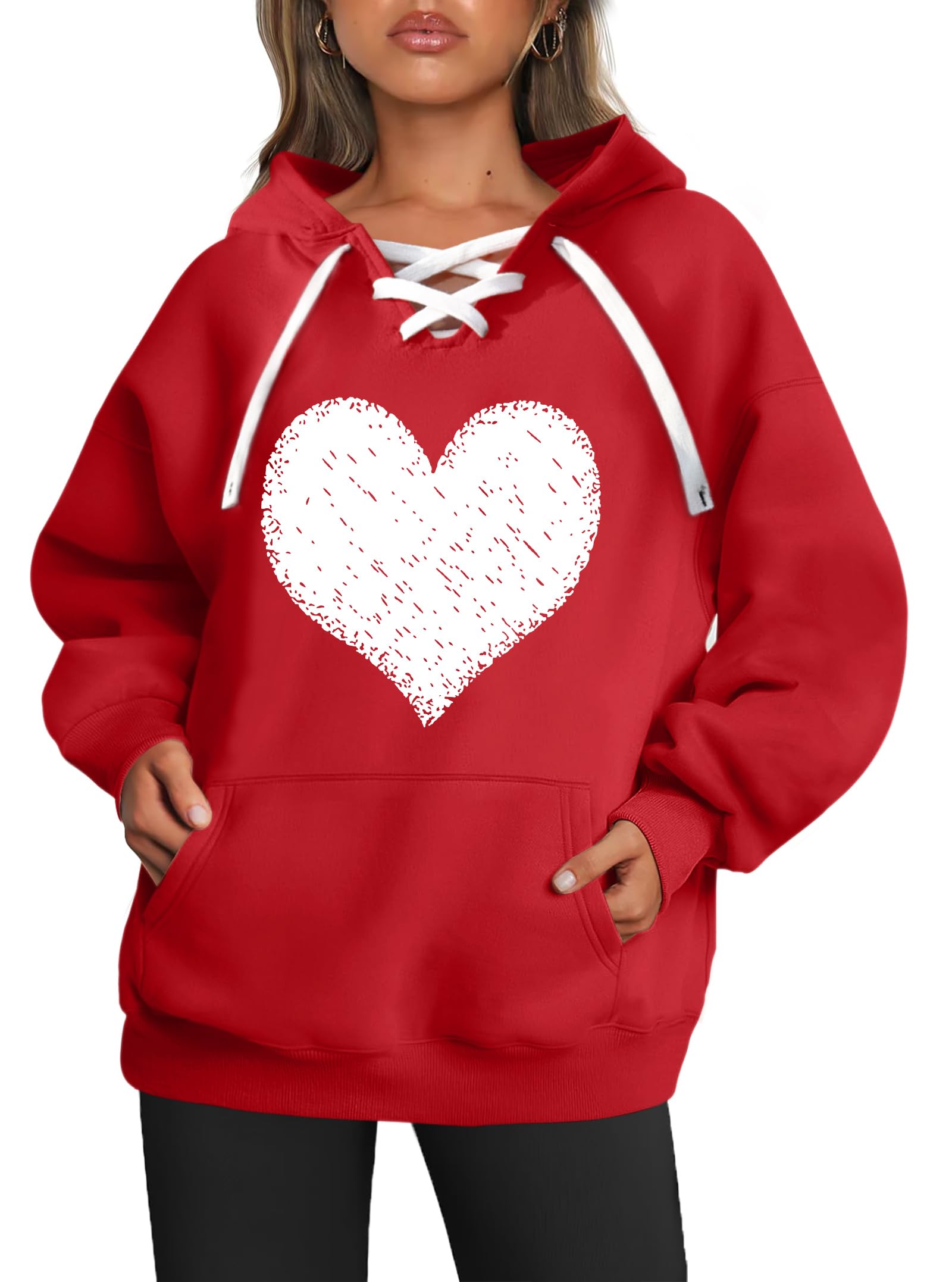 (Size S) Casual Sweatshirt for Women: Funny Love Heart Graphic Long Sleeve Pullover Top