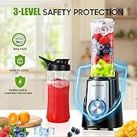 Vista 3 de Licuadora para batidos, licuadora de batidos de 32,000 RPM, licuadoras personales con 6 cuchillas afiladas, con taza portátil de 20 onzas y tapas