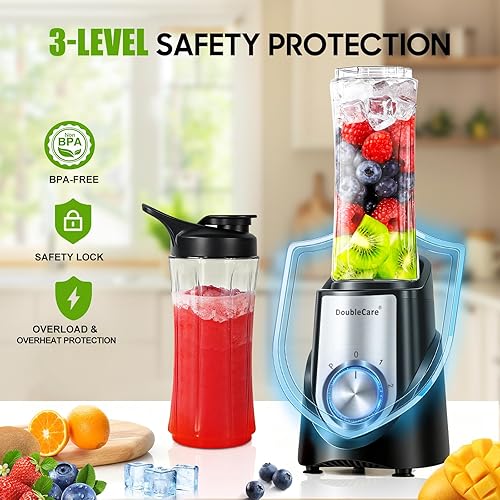 Miniatura 3 de Licuadora para batidos, licuadora de batidos de 32,000 RPM, licuadoras personales con 6 cuchillas afiladas, con taza portátil de 20 onzas y tapas