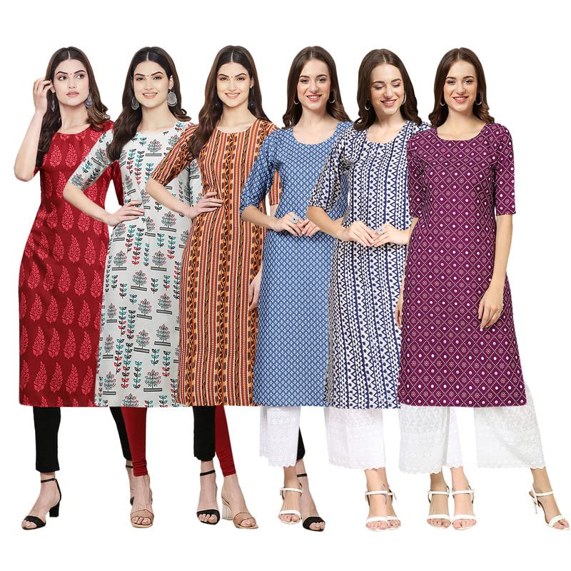 Pinkmint Women's Crepe Digital Print Straight Kurta [Pack Of 6](Qv-337-340-344-367-348-355-Xl)
