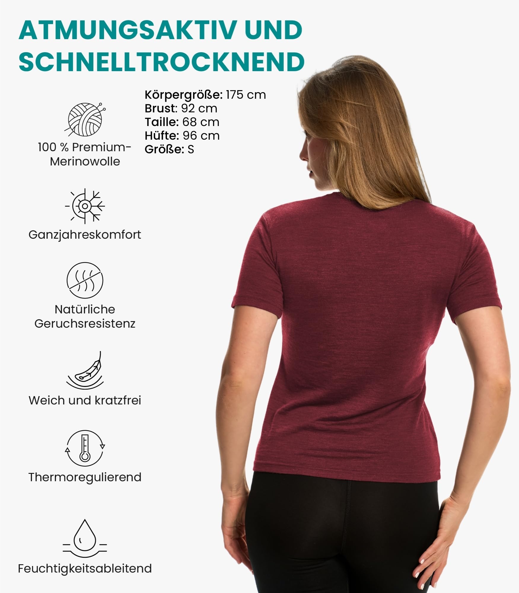 Sport Shirt Damen M, Burgundy Wine Crewneck