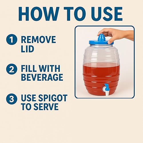 Miniatura 7 de Jarra de 5 galones con boquilla, dispensador de bebidas mexicanas Vitrolero Tapadera Aguas Frescas de jugo de agua, recipiente transparente de 20 L,