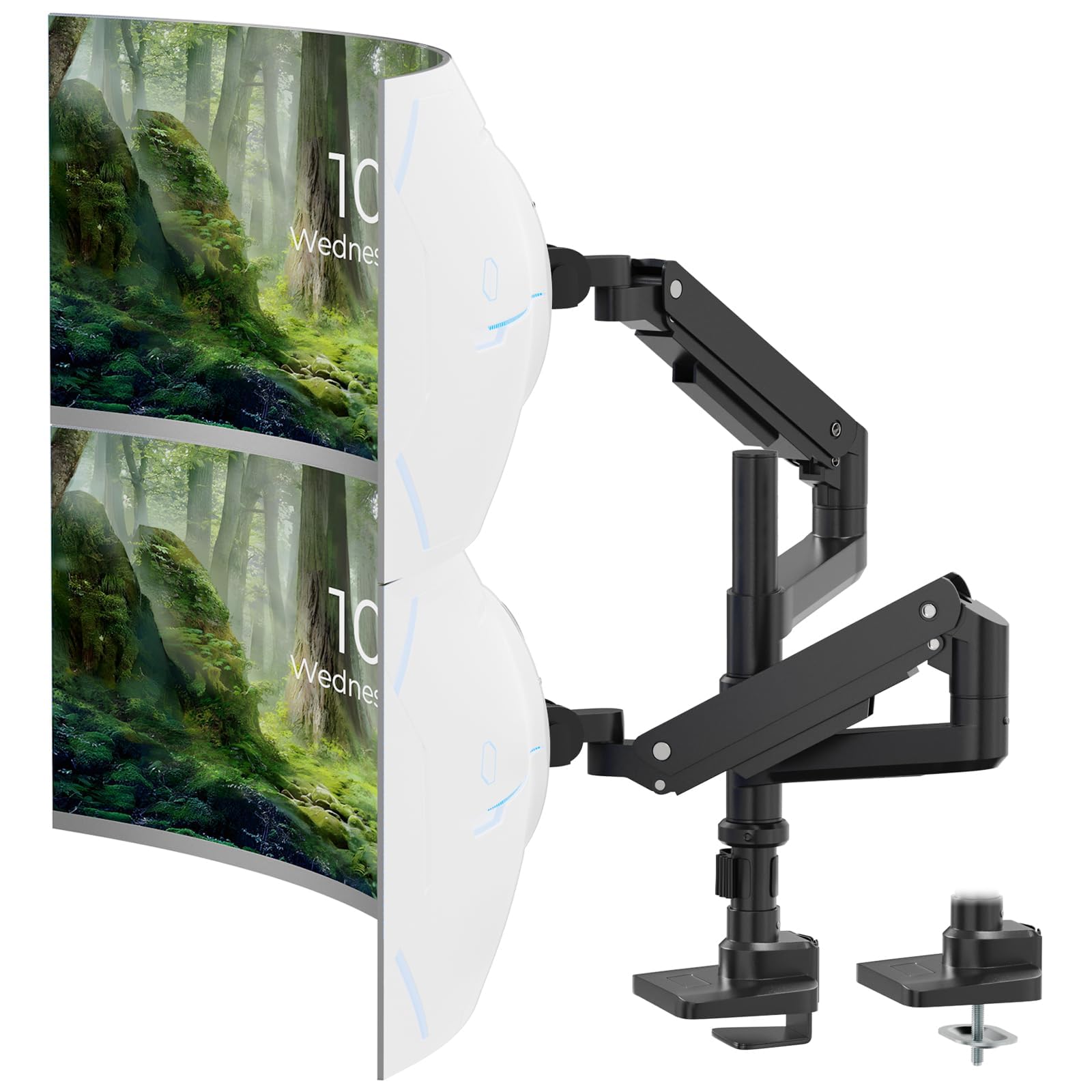 17-49 inch Premium Aluminum Heavy Duty Dual Monitor Arm for Ultrawide Screens up to 44lbs, Vertical Stacked Dual Monitor Desk Mount, Full Motion Dual Vertical Monitor Mount, VESA 75/100,Black