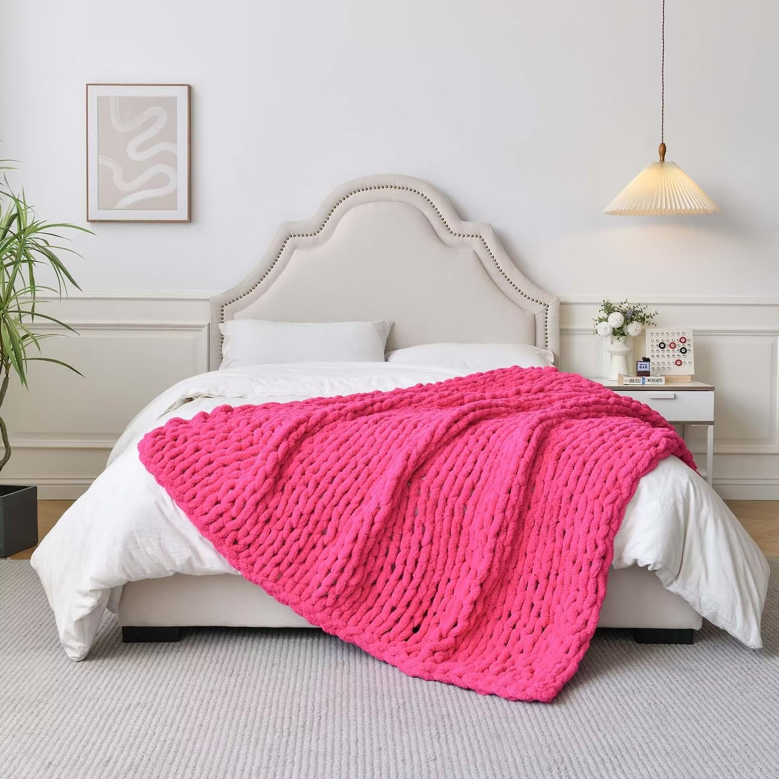 Bigacogo Grobstrickdecke - Handgestrickte Chenille-Überwurfdecke 102x102 Cm