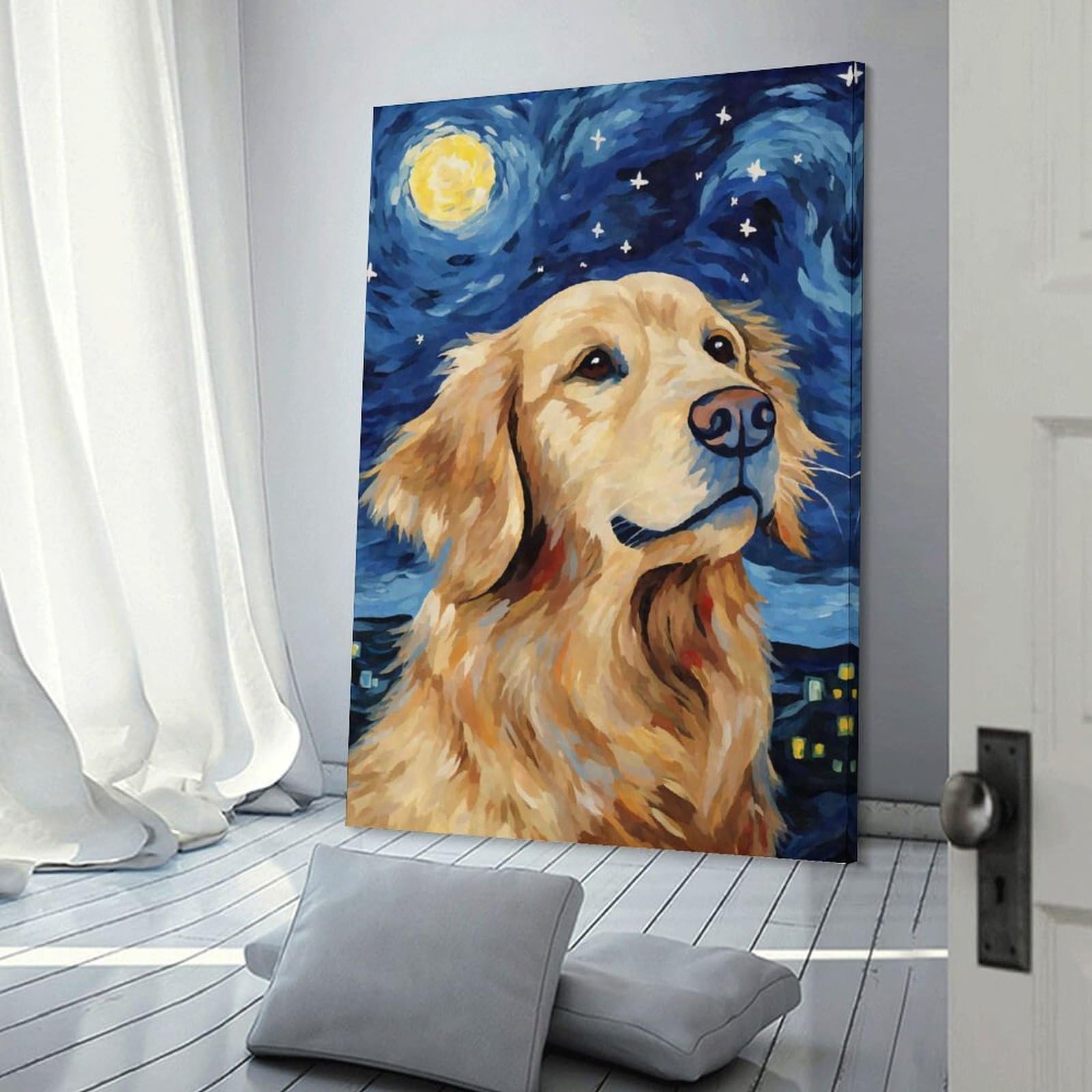 Junmoney Frame-Style Golden Retriever Night(2) Home Decor Wall Art 20X30inch(50X75cm), For Bedroom, Guest Room Or Reading Nook, Decorative Wall Art For Cosy Rooms