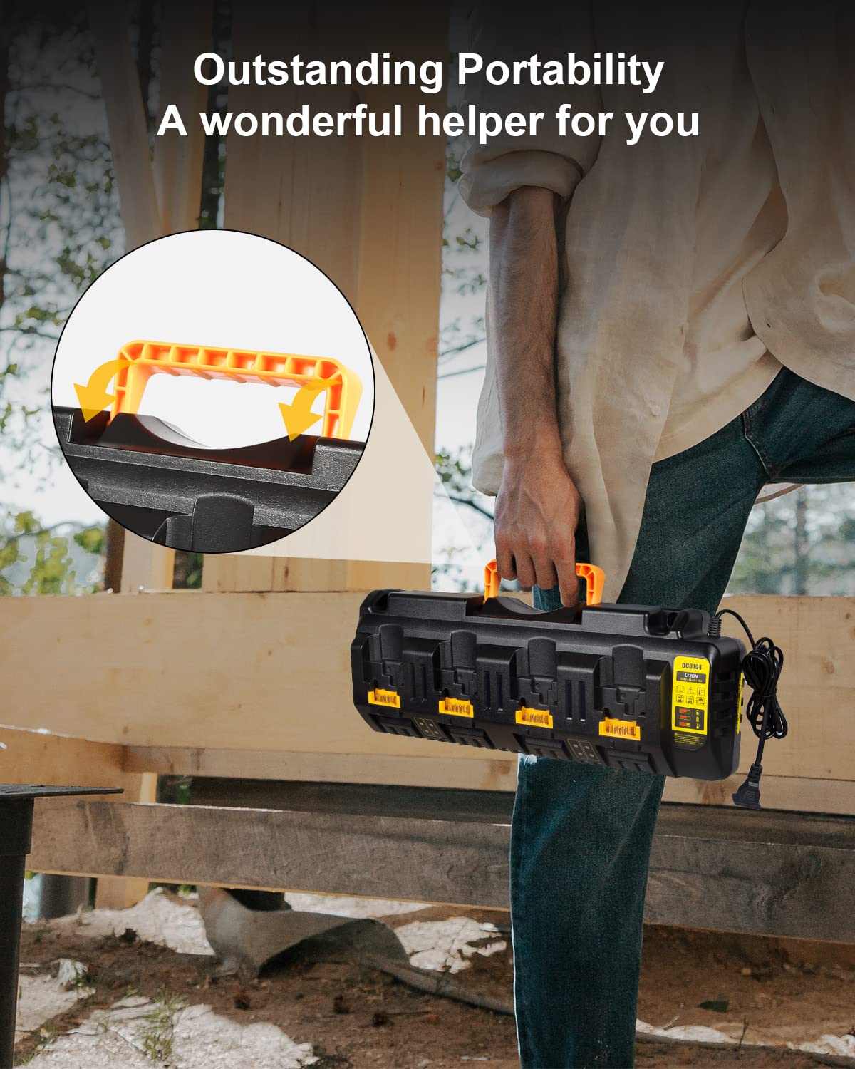 Lenoya DCB104 Zamiennik dla Dewalt 12 V 20 V Max Multi Battery Charger Station DCB104 (czarny i pomarańczowy)