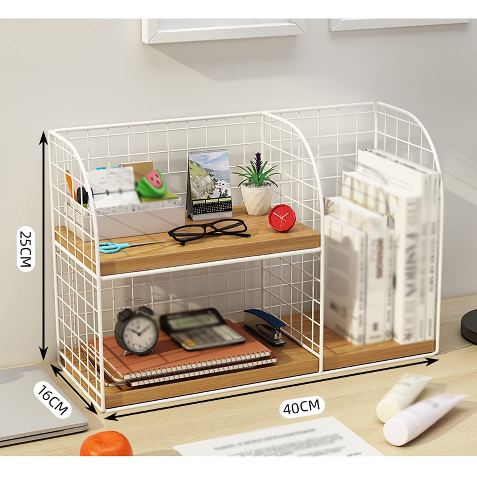 Scaffale Libreria Organizer da scrivania for ufficio, organizer for file da scrivania, libreria da scrivania a 2 strati, organizer da scrivania for bambini, 15,7 x 6,2 x 9,8 pollici, bianco Scaffali p