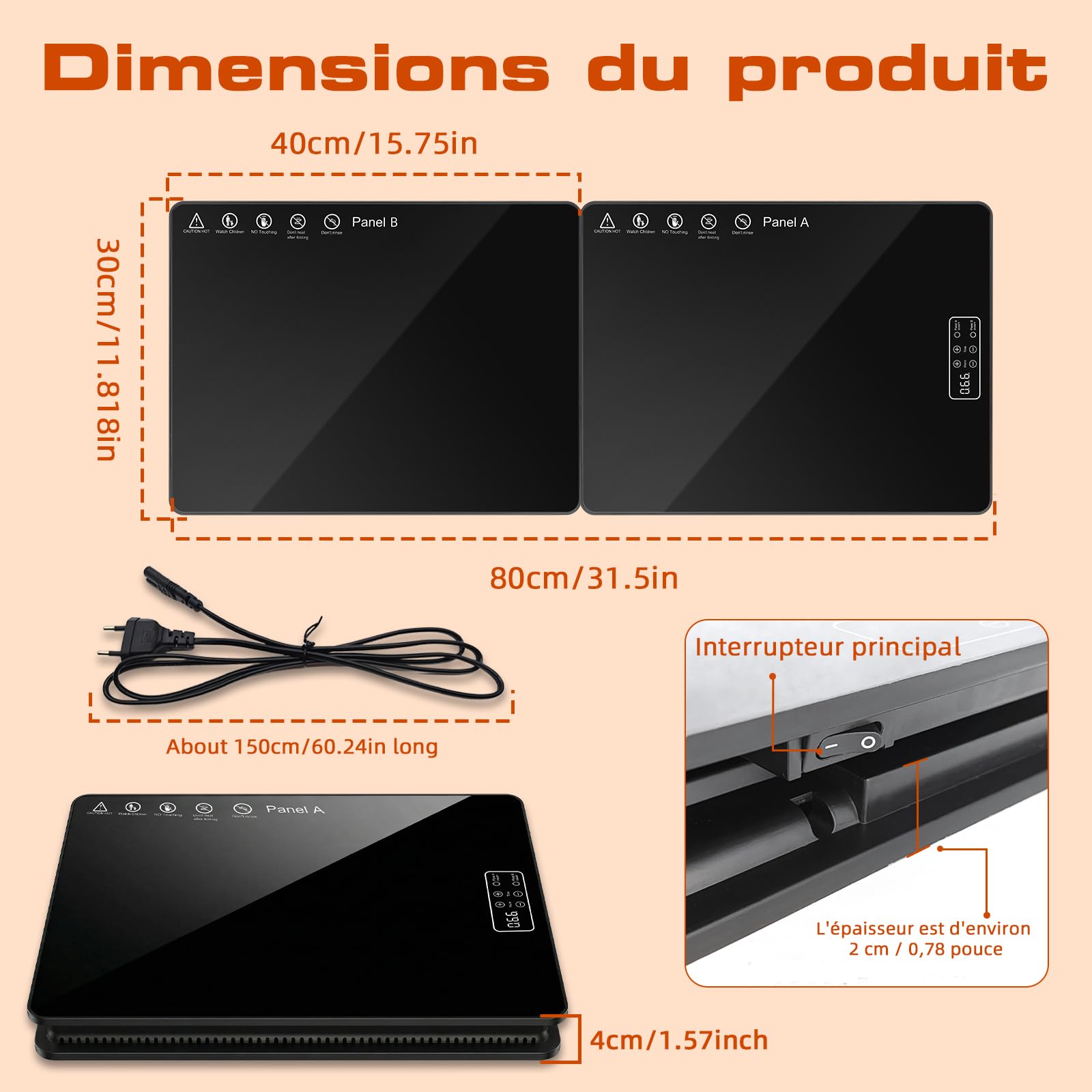 Chauffe Plat Électrique Pliable avec Réglage de la Température,Plaque Chauffante Électrique Multiusage pour Buffet,Banquet et Repas à la Maison