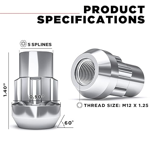 Miniatura 2 de White Knight 40600S - Cerradura de rueda de bellota cromada M12 x 1.25, tamaño de rosca, 4 unidades