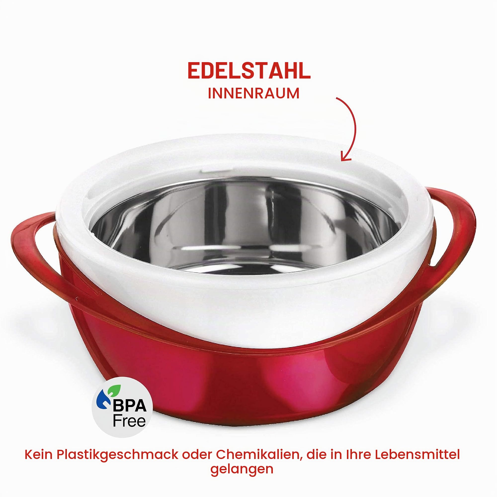 Pinnacle Thermoware Auflaufform – Große Suppen- und Salatschüssel – Isolierte Servierschüssel mit Deckel (rot, 3.6 qt)