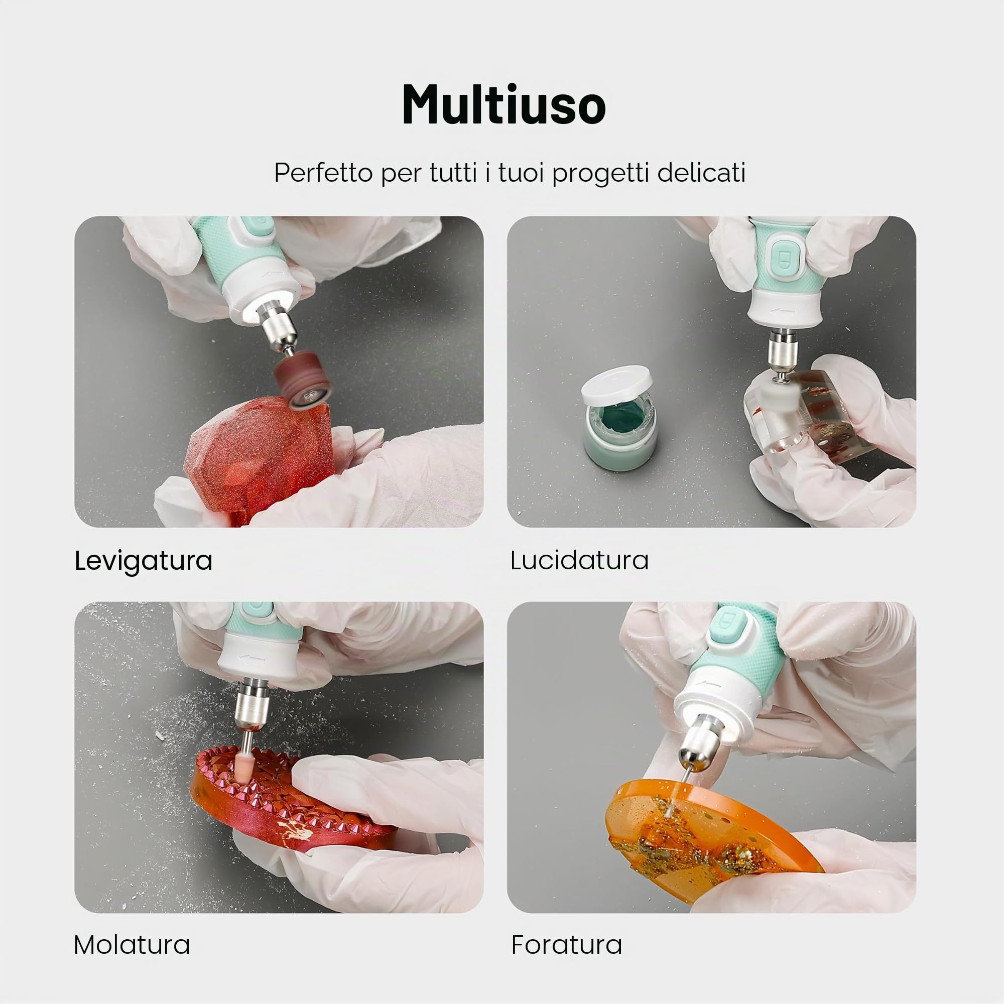 Resiners Kit di attrezzi rotativi senza fili,kit di perforazione e lucidatura in resina,regolabile a 5 velocità,kit elettrico da 54 pezzi per la creazione di gioielli per forare,lucidare,carteggiare