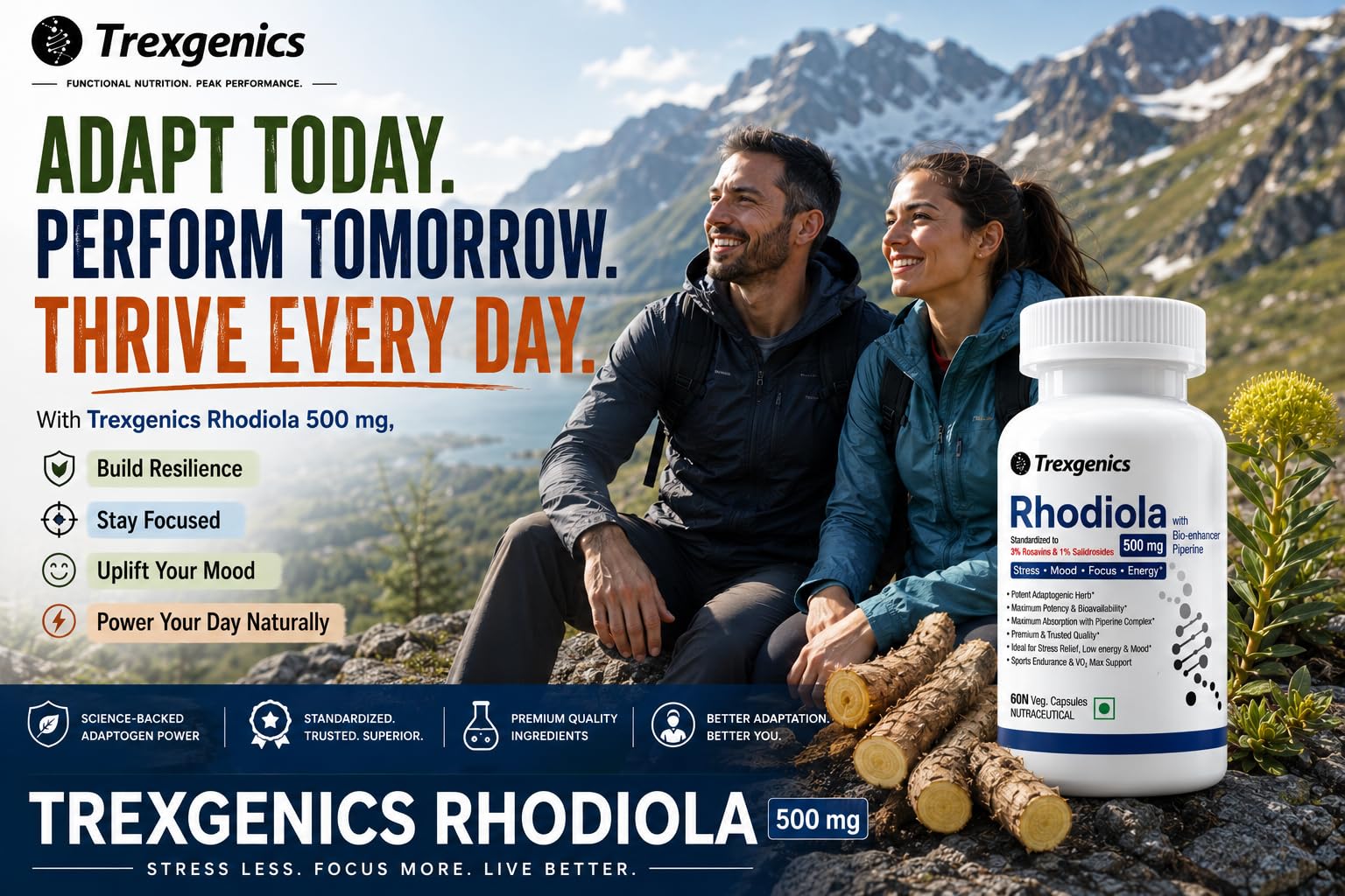 Trexgenics Rhodiola Rosea Standardized 500mg Premium Adaptogen Complex with Piperine (60 Veg.Capsules) (2) — Amazon image 8