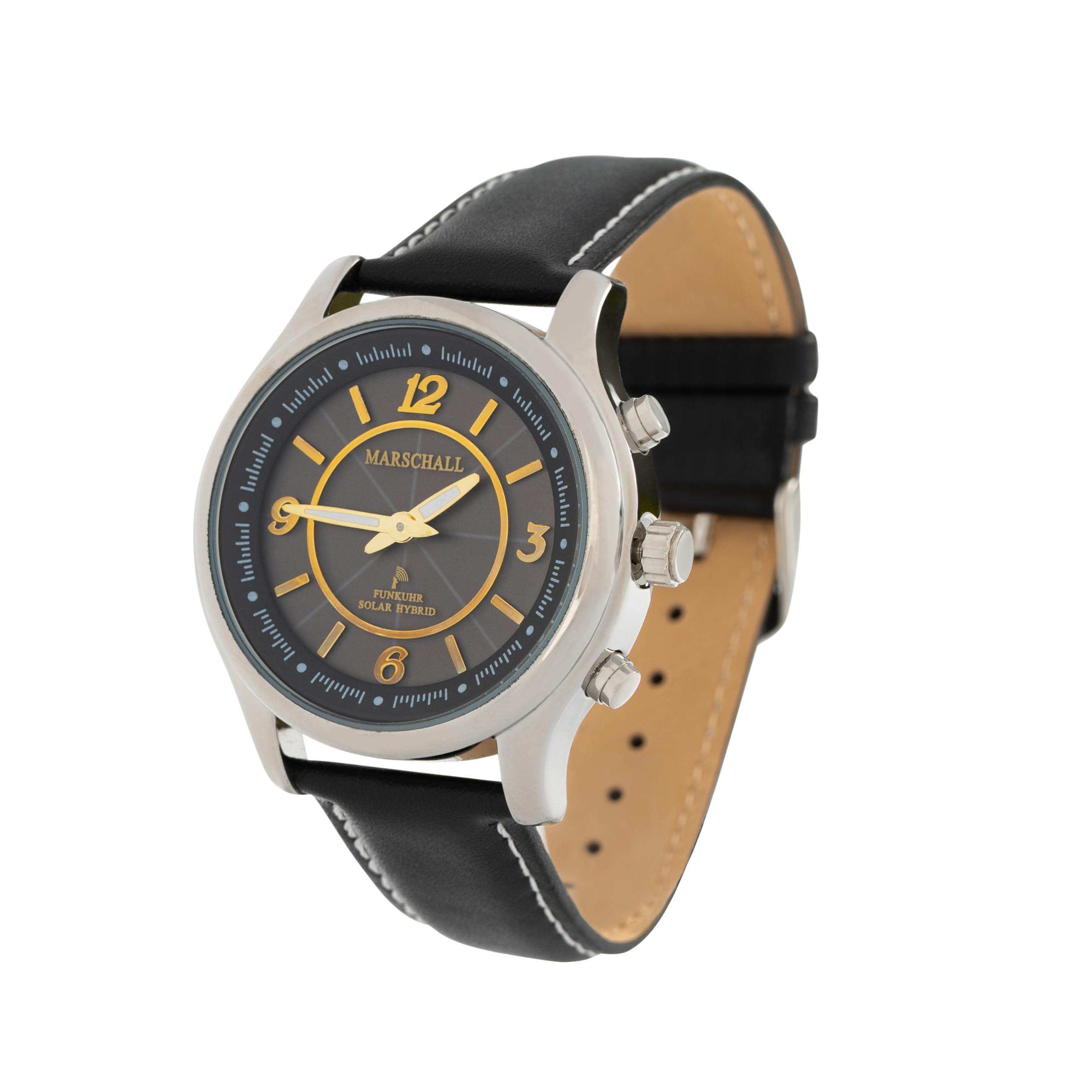 Marschall Deutsch sprechende Damen Armbanduhr I Mit Solarpanel I 1148sl I Funkarmbanduhr I Für Blinde, Senioren und Demenzkranke I Datum- und Zeitansage I Lederarmband