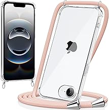 Mobile Phone Chain Compatible with iPhone SE 4, Transparent Case with Lanyard for Mobile Phone, Protective Anti-Shock Case for Neck Hanging, Pink