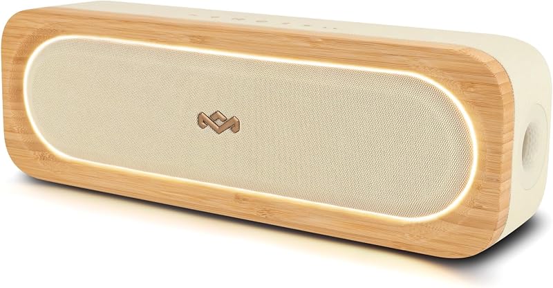 House of Marley Portable Bluetooth Speaker, 10Hr Playtime, USB-C Fast Charging, EQ Sound Modes, Ambient LED Light, 30m Wireless Range, Multi Speaker Connectivity - Cream