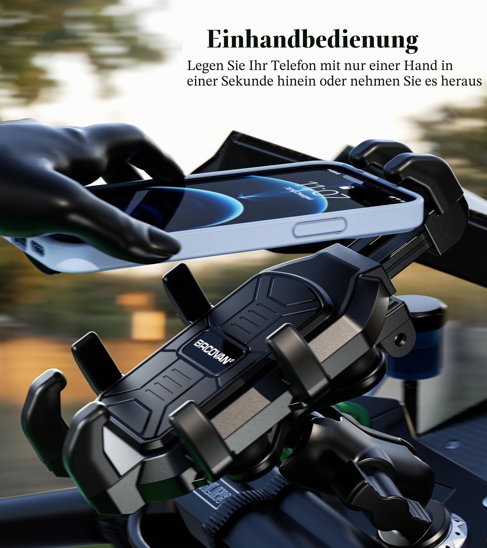 BRCOVAN Motorrad Gabelvorbau Handyhalterung mit Vibrationsdämpfer, Verstellbar Motorrad Handyhalter, Anti-Shake, für 5,4 Zoll - 7,2 Zoll Smartphones