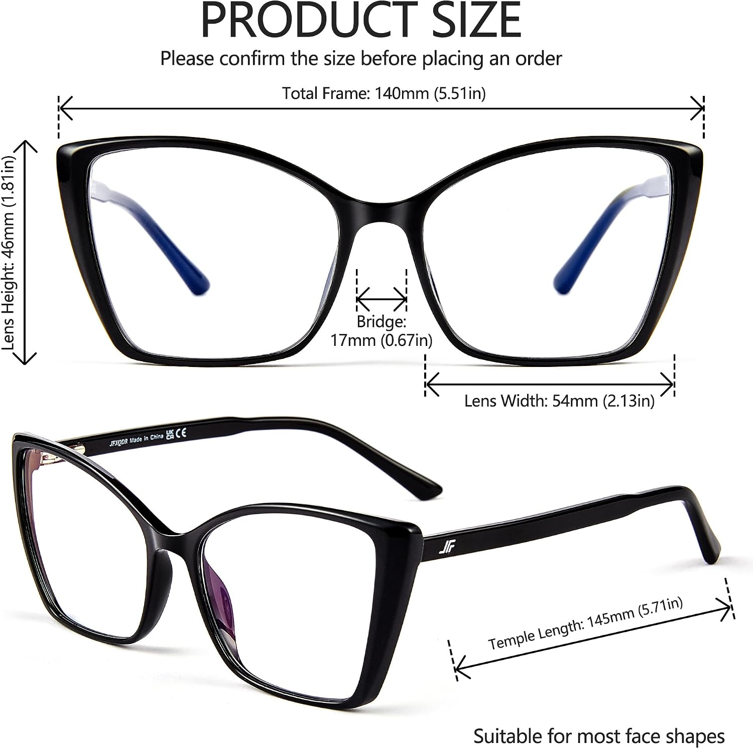 Blue Light Blocking Glasses for Women, Oversized Trendy Cat Eye Computer Gaming Glasses Anti Glare & UV Glare RF6204 (Black Cateye Frame)